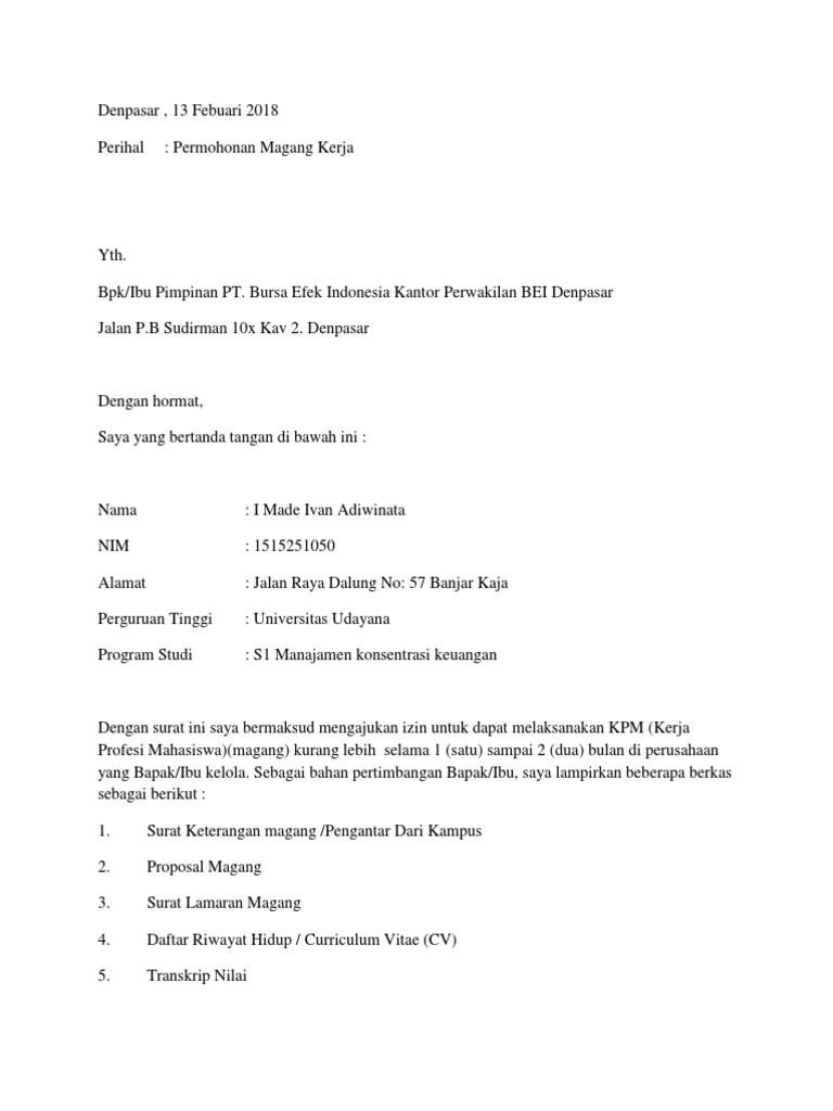 17+ Contoh Surat Lamaran Magang - Kumpulan Letter