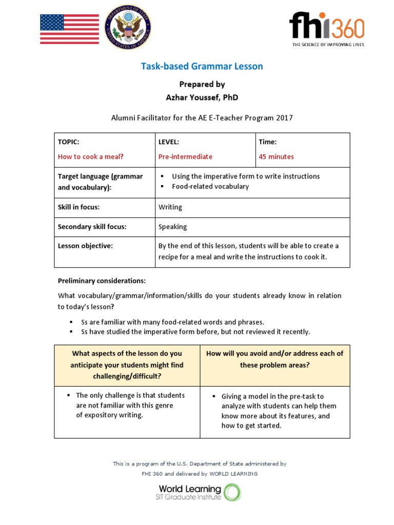 Task Based Grammar Lesson | PDF | Linguistics | Communication