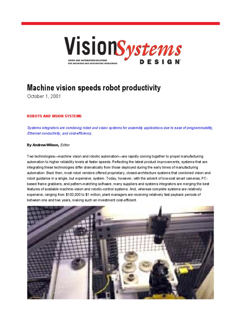 Machine Vision Speeds Robot Productivity | PDF | Automation | Robot