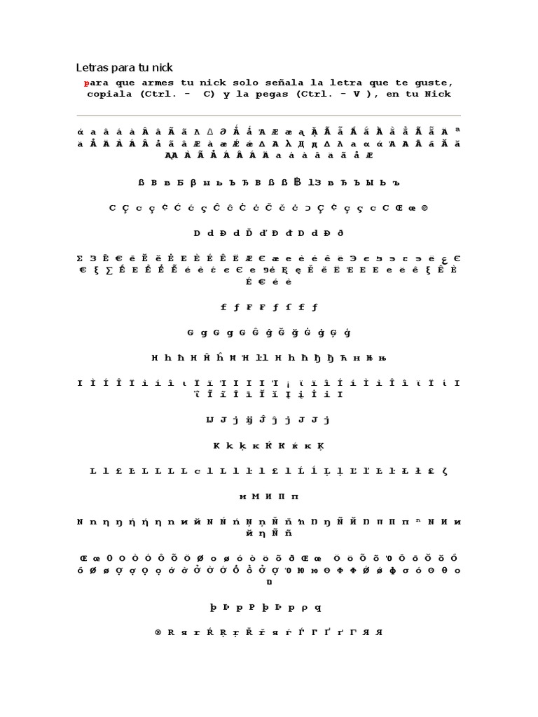 Letras Para Tu Nick
