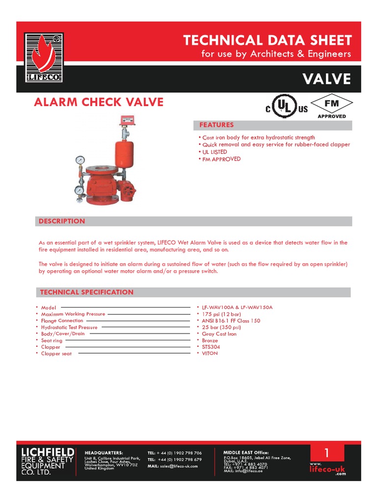 Alarm Check Valve Specifications | PDF | Fire Sprinkler System | Valve