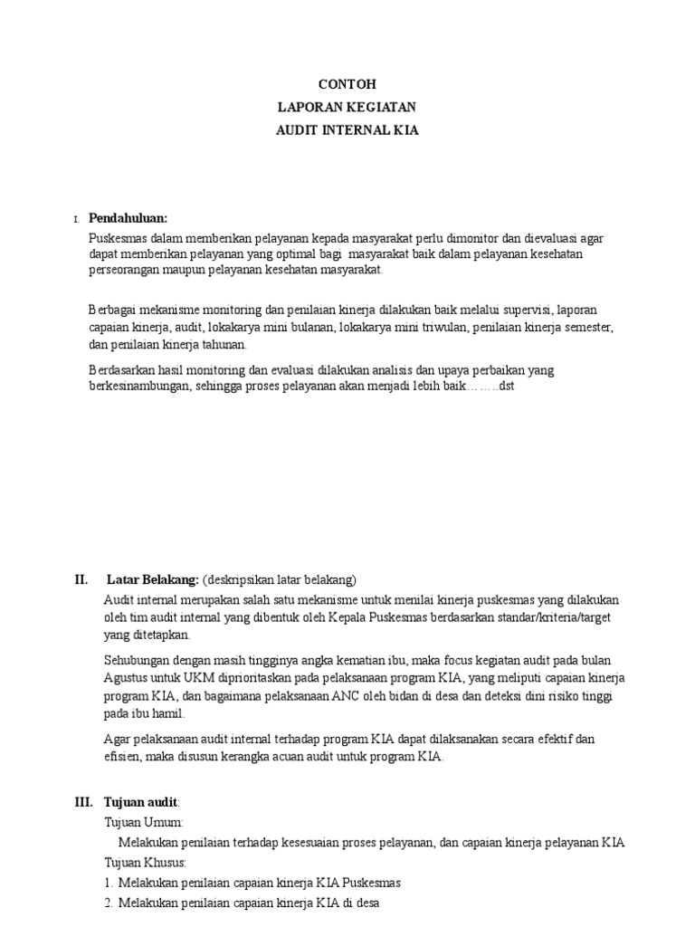 Contoh Laporan Audit Internal Kia Temuan Tindak Lanjut