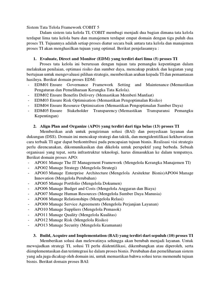 Kerangka Tata Kelola COBIT 5 TI | PDF