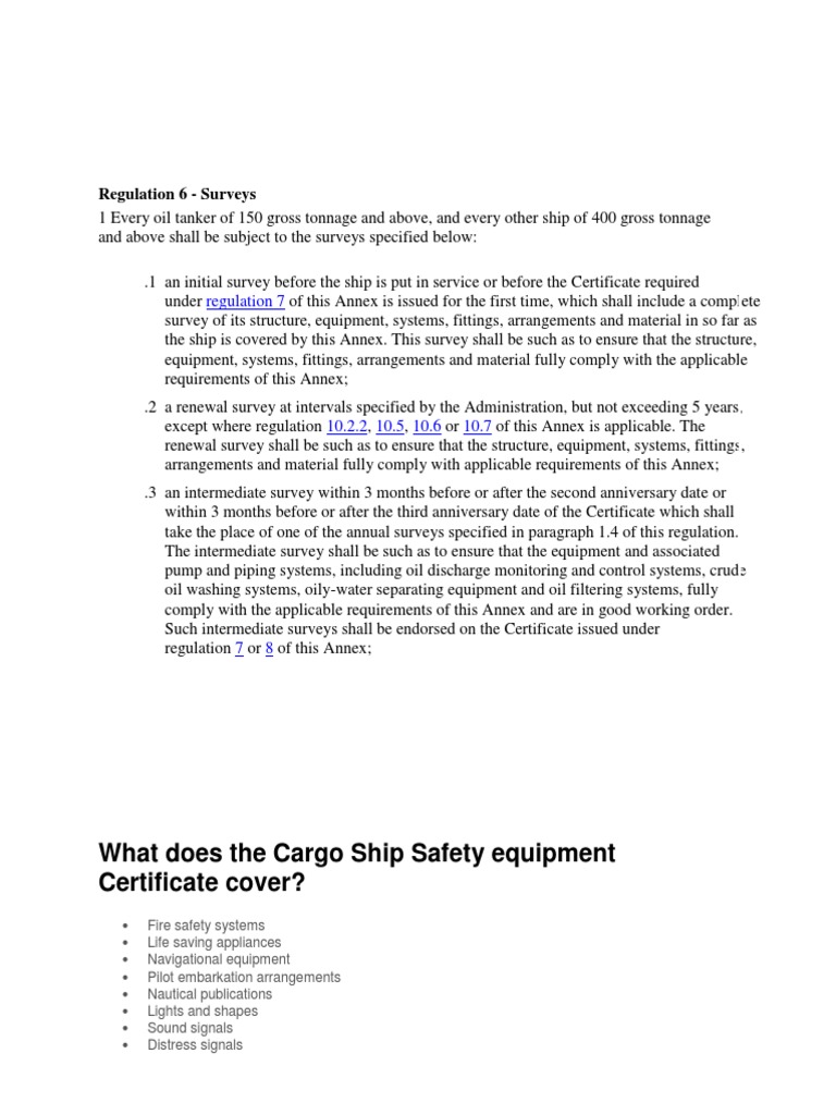 Cargo Ship Safety Equipment Survey PDF Tonnage Ships
