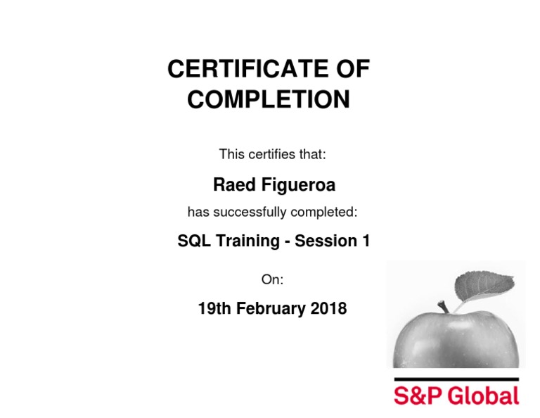 SQL Training Completion Certificate | PDF