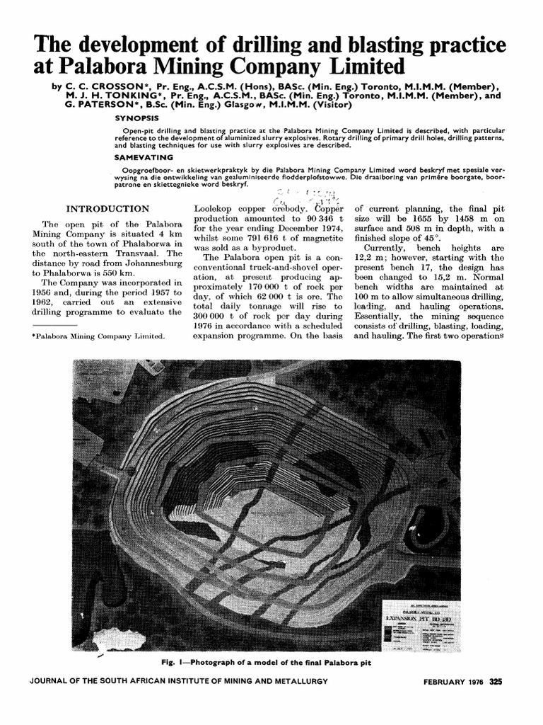 The Development of Drilling and Blasting Practice at Palabora Mining ...