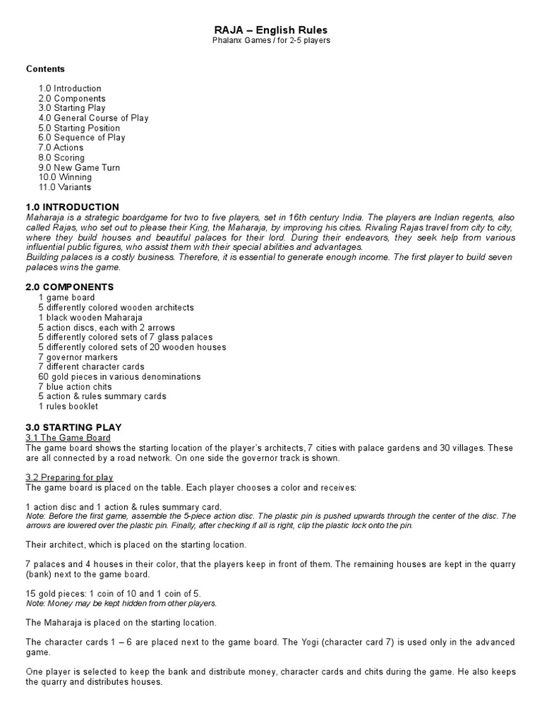 Raja Game: Rules and Strategies | PDF | Auction | Money
