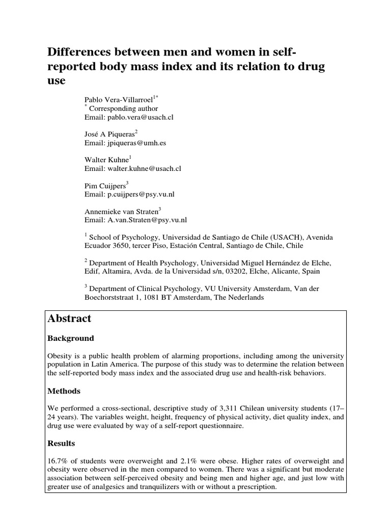 Differences Between Men and Women in Self-Reported Body Mass Index and ...