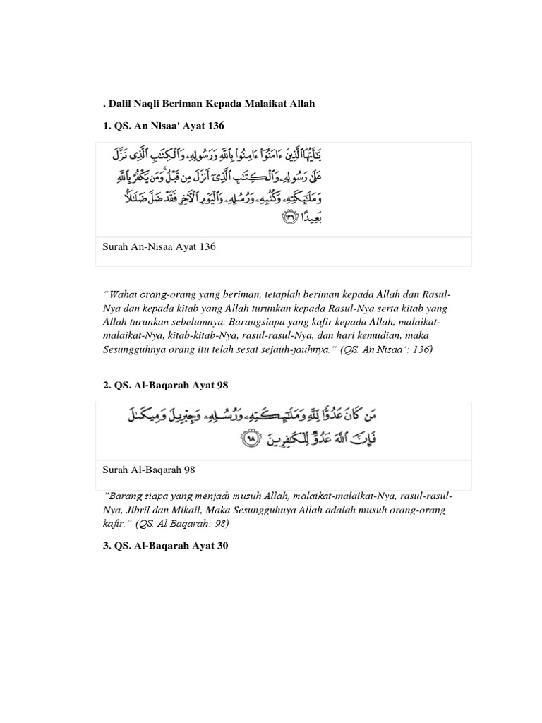 Dalil Naqli Beriman Kepada Malaikat Allah