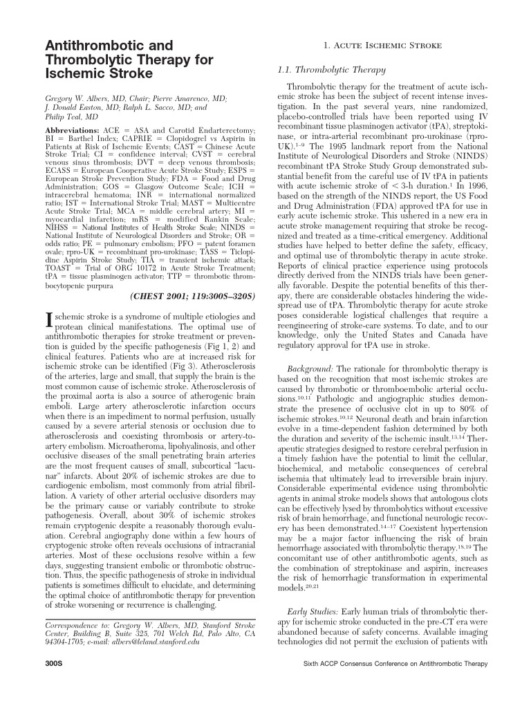 Antithrombotic and Thrombolytic Therapy For Ischemic Stroke | PDF ...
