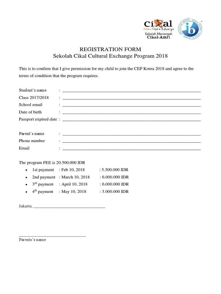 CEP Registration Form 2018 | PDF
