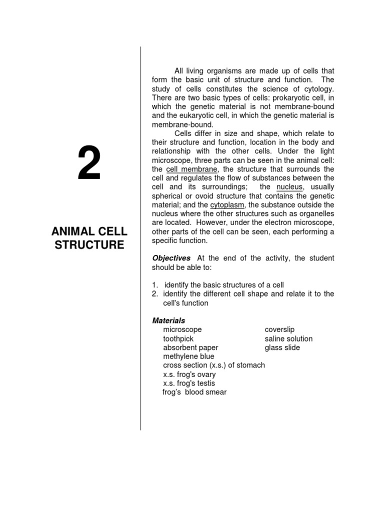 ANIMAL CELL STRUCTURE AND FUNCTION PDF NOTES visual data 6
