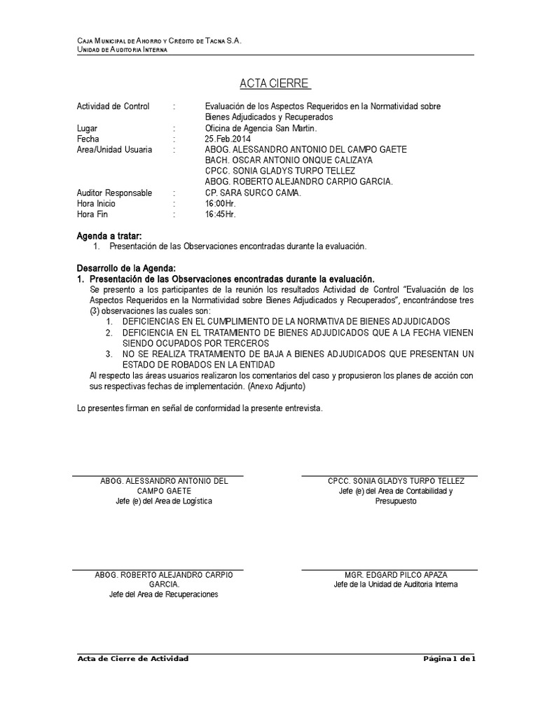 Acta de Cierre | PDF | Business