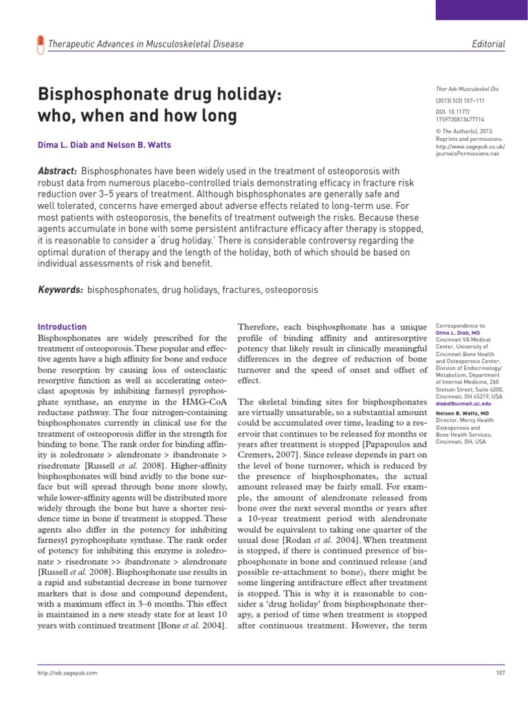 Bisphosphonate Drug Holiday PDF Osteoporosis Clinical Trial