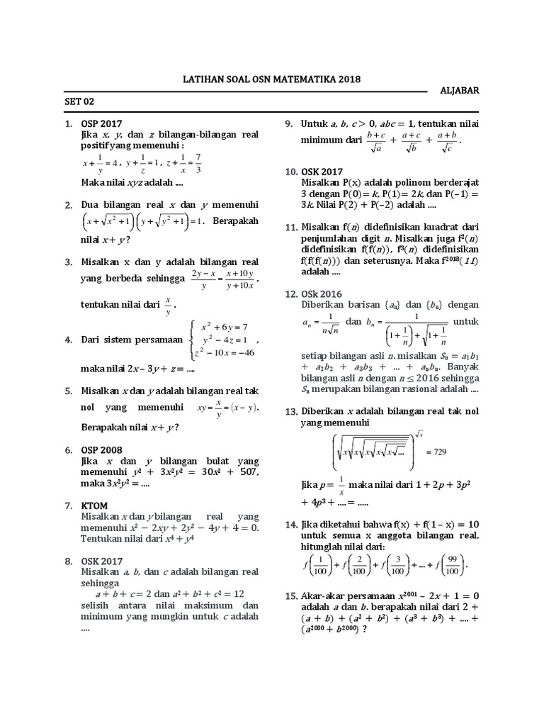 Latihan Soal Osn Matematika 2018 (Set 02)