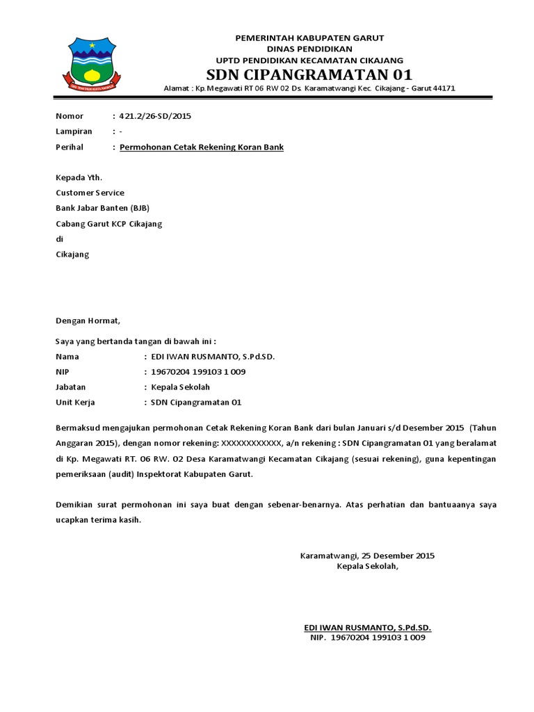 Surat Permohonan Pembuatan Rekening Koran