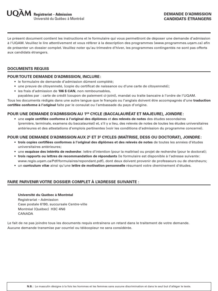 Modèle De Lettre De Demande De Report D admission Pdf Uqam | PDF | Doctorat | Baccalauréat universitaire