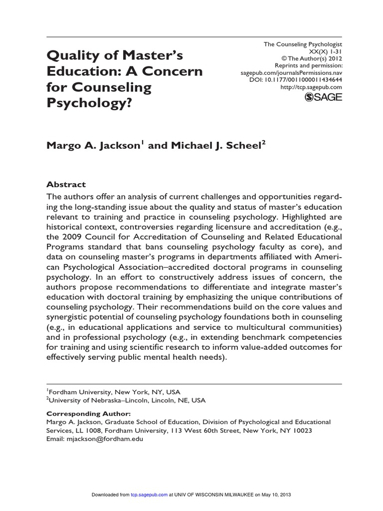 Masters Education PDF American Psychological Association Counseling Psychology