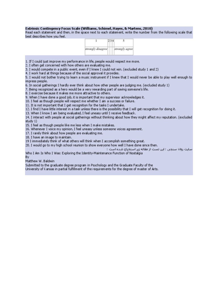 Extrinsic Contingency Focus Scale | PDF | Career & Growth | Self ...