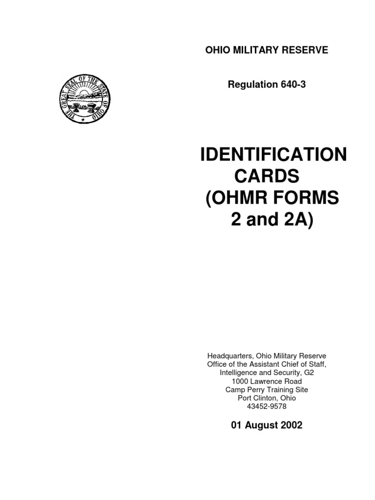 Ohio Military Reserve (Identification Cards - OHMR Forms 2 & 2A Regulation 640-3) | Staff ...