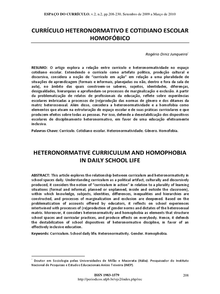 Currículo Heteronormativo e Cotidiano Escolar | PDF | Homofobia ...