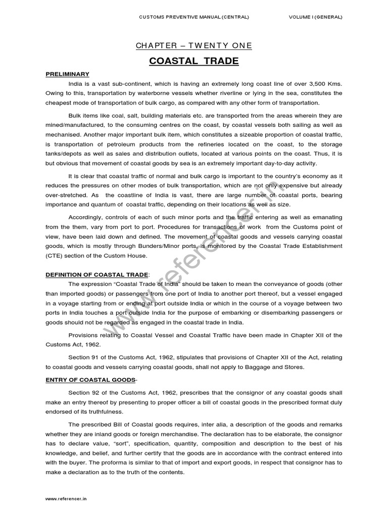 Coastal Goods PDF Customs Transport