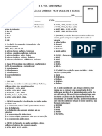 Avaliação de Química com 10 questões sobre ácidos