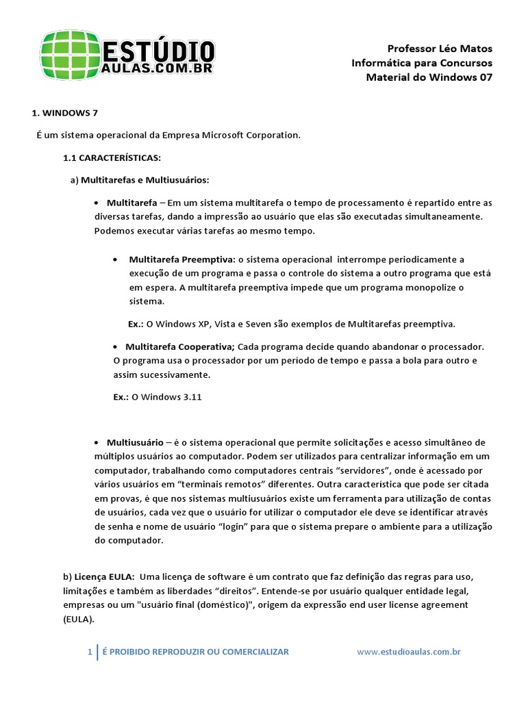 1 - Windows 7 PDF | PDF | Microsoft Windows | Janela (informática)