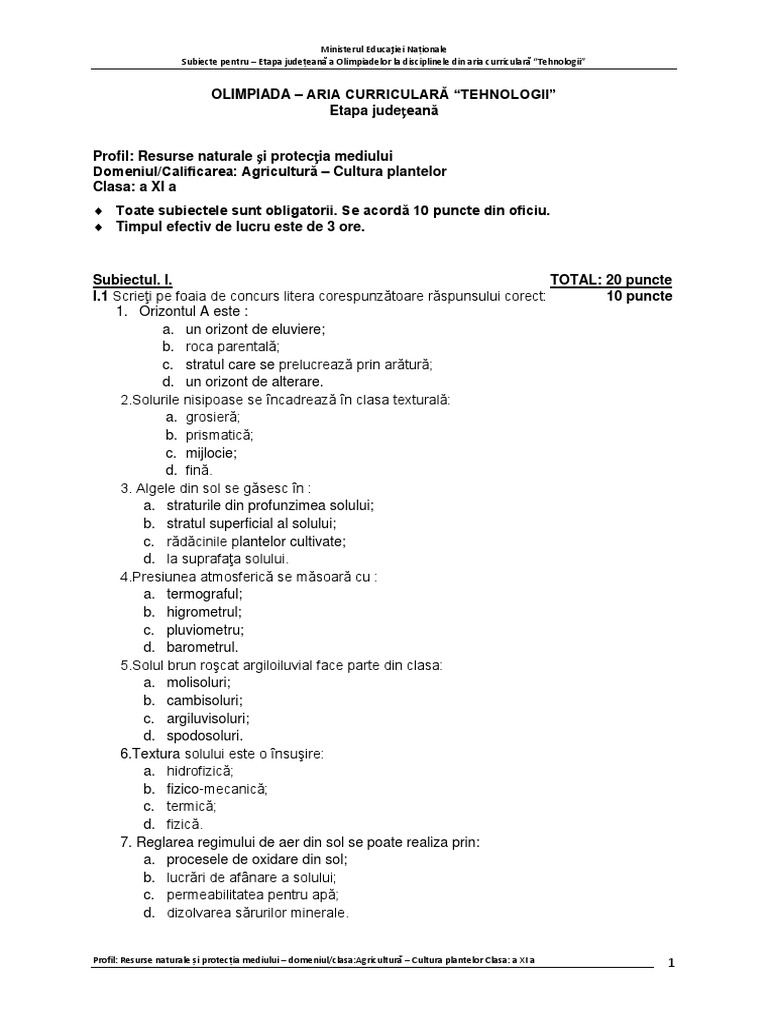 Subiecte Varianta 1 Xi | PDF