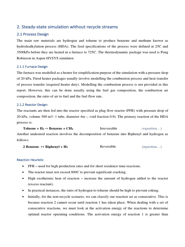 Hydrodealkylation Process Design Overview | PDF | Chemical Reactor ...