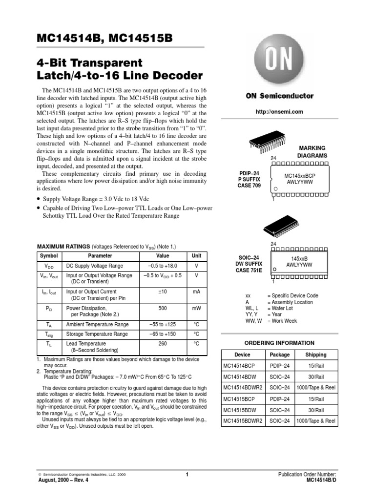 MC14514B 4-to-16 Decoder Overview | PDF | Electrical Engineering ...