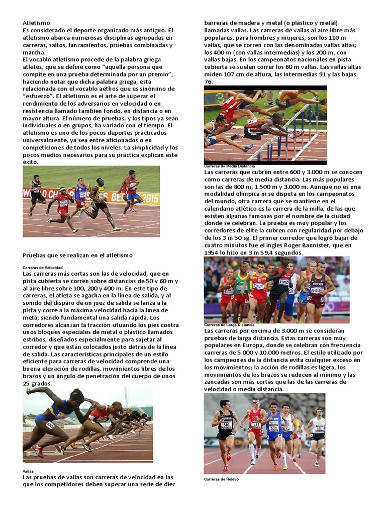 Tipos y Pruebas del Atletismo | PDF | Deporte del atletismo | Juegos de ...