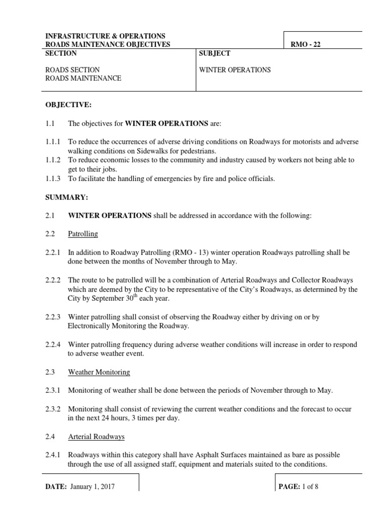 Winter Road Maintenance Objectives | PDF | Snow | Road