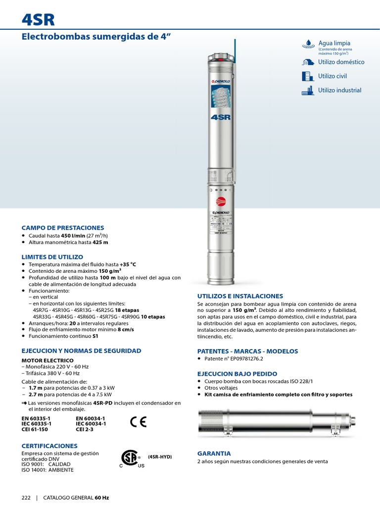 Bomba de agua Pedrollo Fluid Solar 4/4. Caudal 102 l/min – H 38