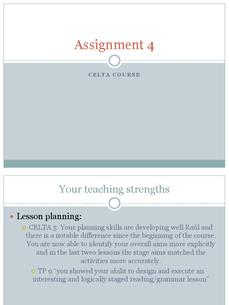 Assignment 4: Celta Course | PDF | Reading Comprehension | Linguistics