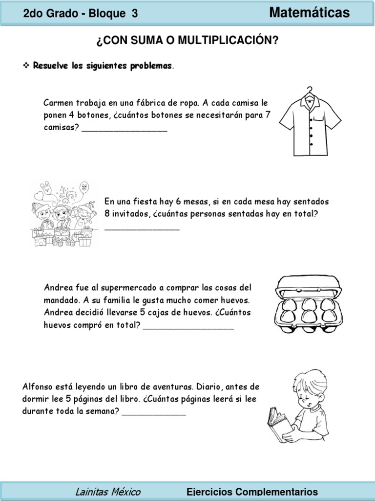 2do Grado - Matemáticas - Suma Iterada | PDF, image size:768x1024