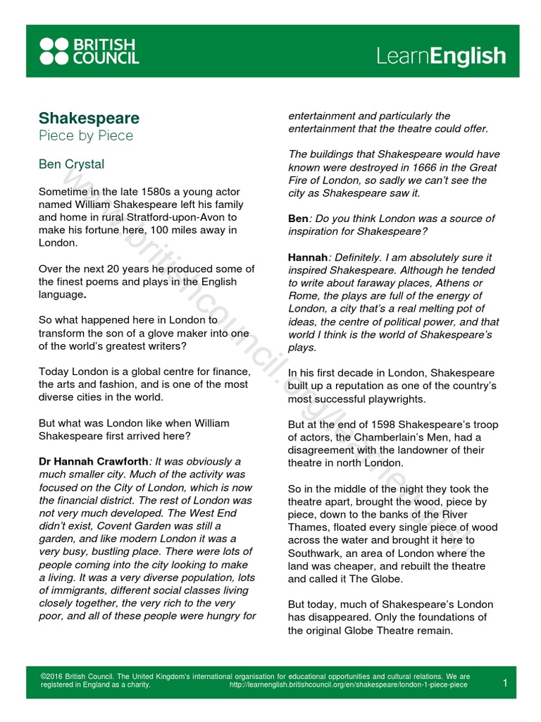 LearnEnglish Shakespeare London 1 Transcript 1 | PDF | William ...