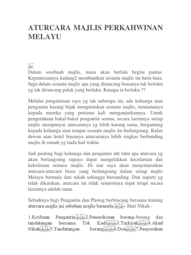 Aturcara Majlis Perkahwinan Melayu Pdf