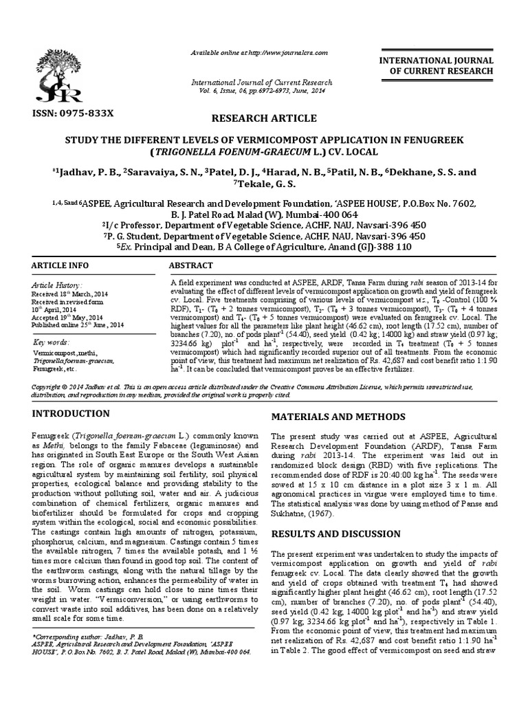 Effect of Different Levels of Application On Growth and