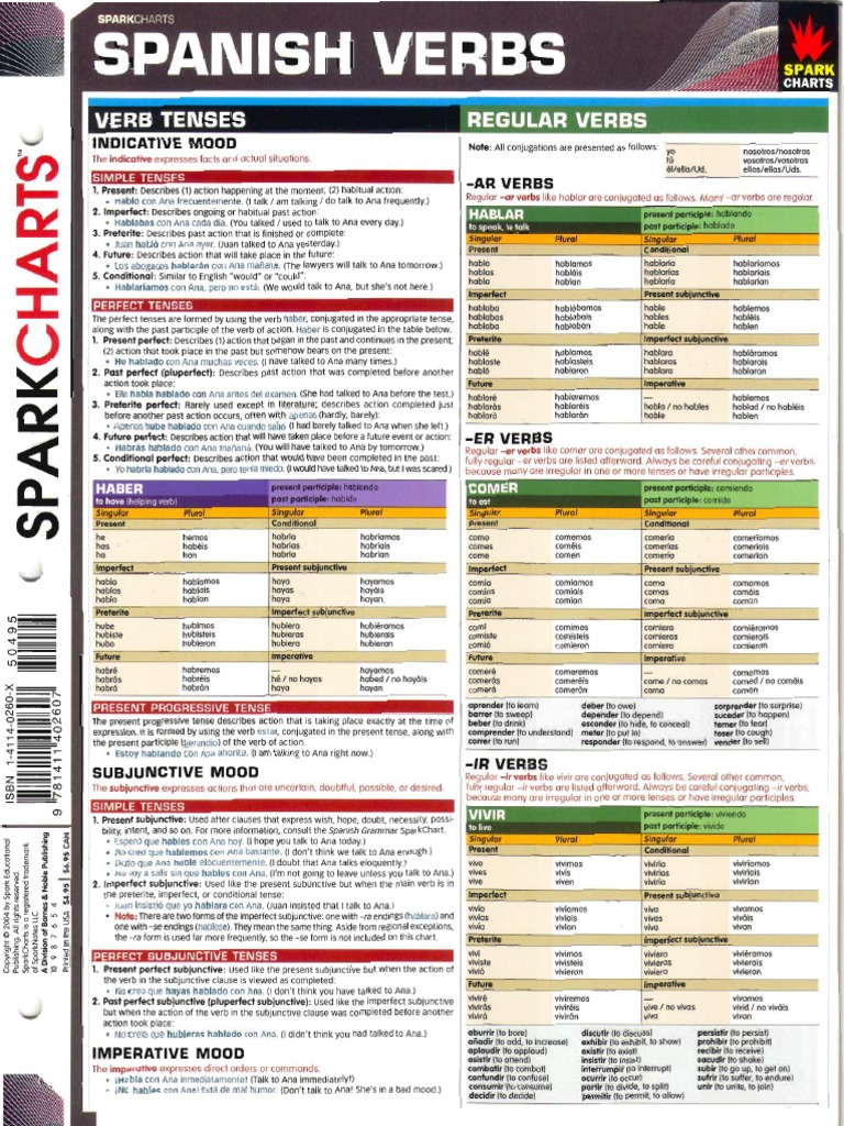Spanish Spark Charts - Spanish Verbs PDF | PDF