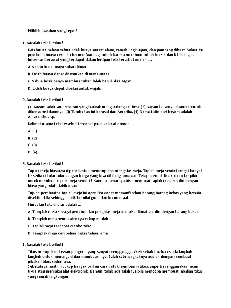 Contoh Soal Teks Laporan Percobaan Pilihan Ganda Contoh