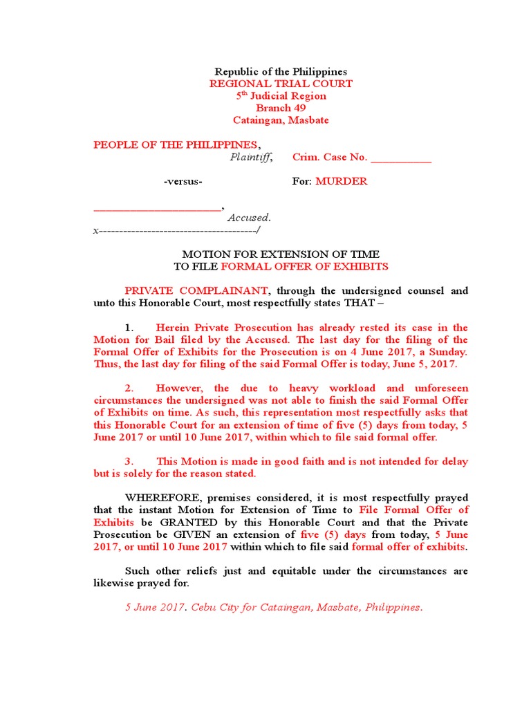 Motion for Extension to File Exhibits | PDF | Prosecutor | Social ...