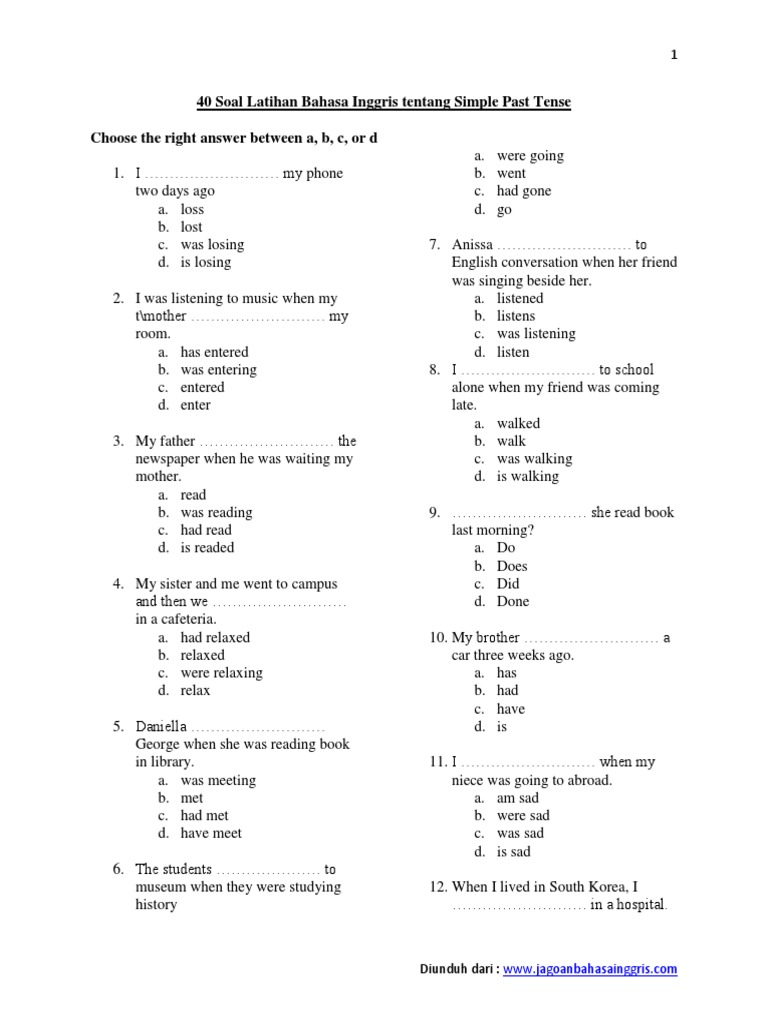 40 Soal Latihan Bahasa Inggris Tentang Simple Past Tense