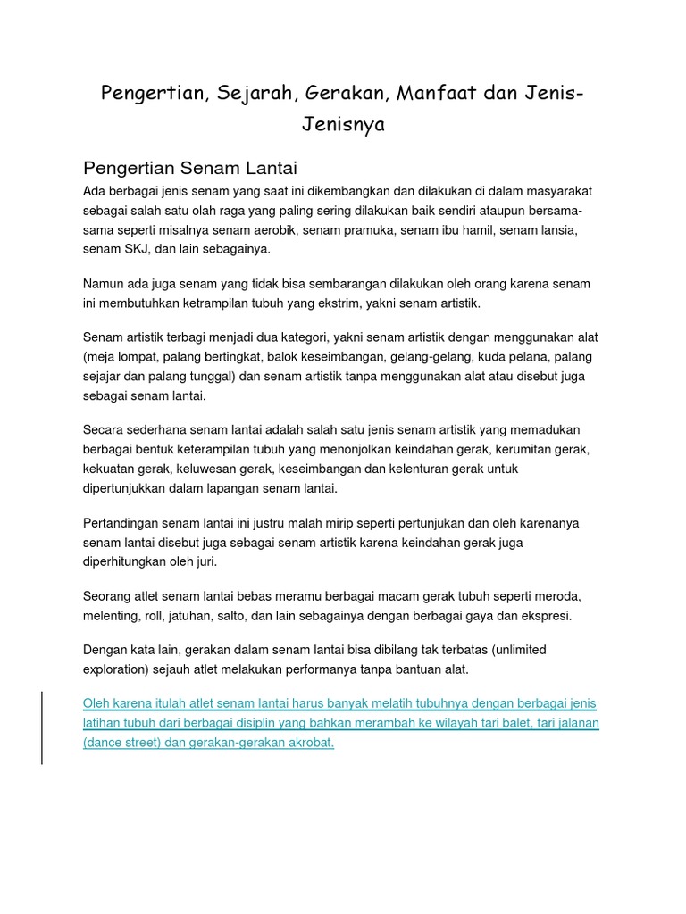 Yang Bukan Termasuk Senam  Lantai Tanpa Alat Adalah 