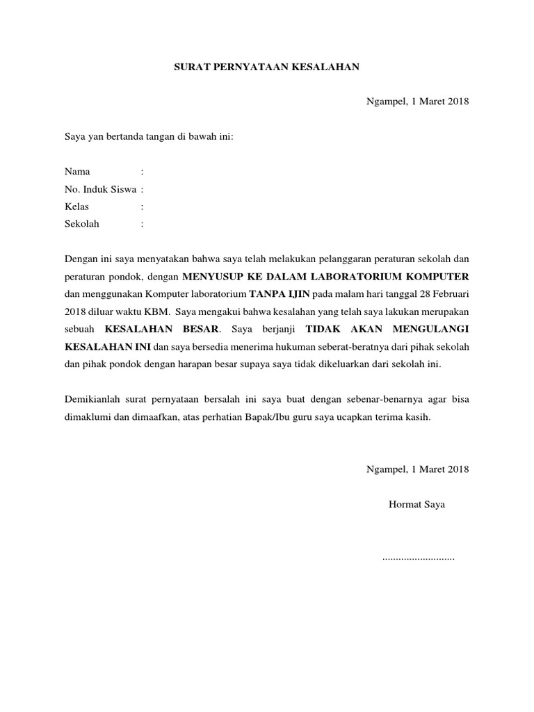 Surat Pernyataan Kesalahan Pdf