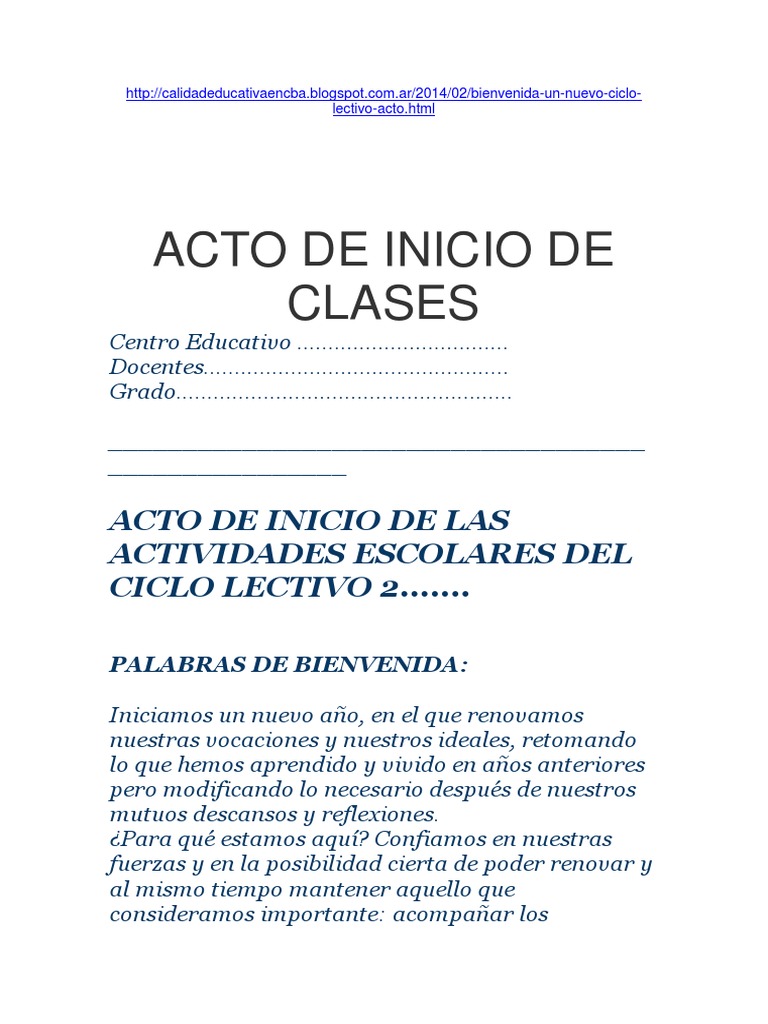Acto Inicio de Clases Int 1 | PDF | Aves | Ocio