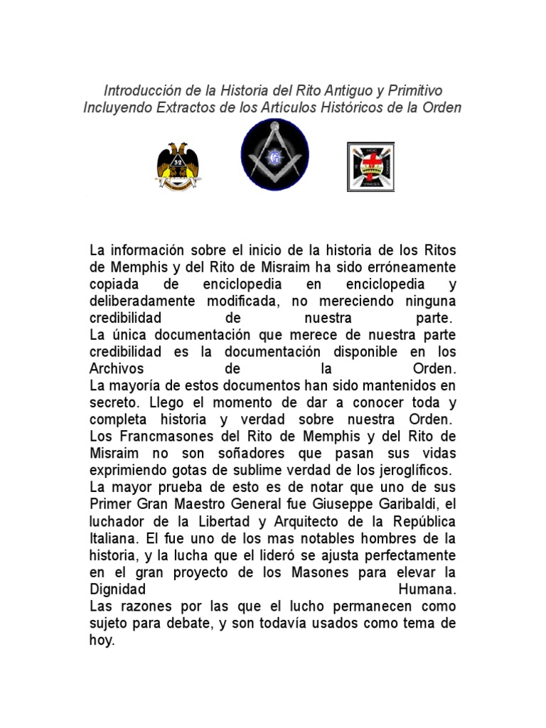 Introducción de La Historia Del Rito Antiguo y Primitivo | PDF ...