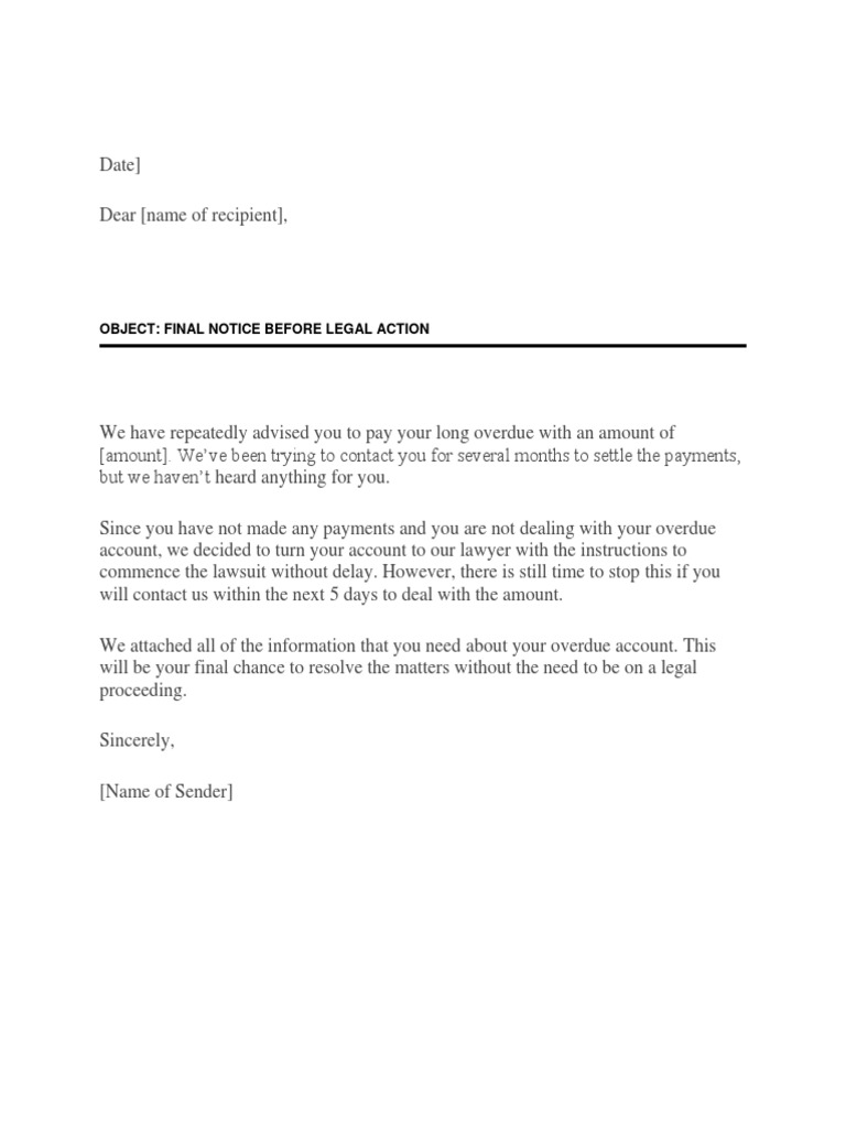 Object: Final Notice Before Legal Action | PDF