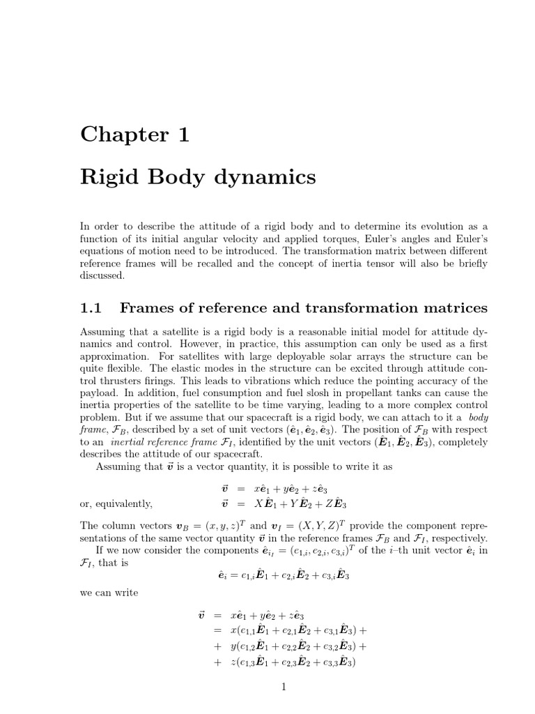 Rigid Body Dynamics 1 1 Frames Of Reference And Transformation Matrices Eigenvalues And Eigenvectors Euclidean Vector