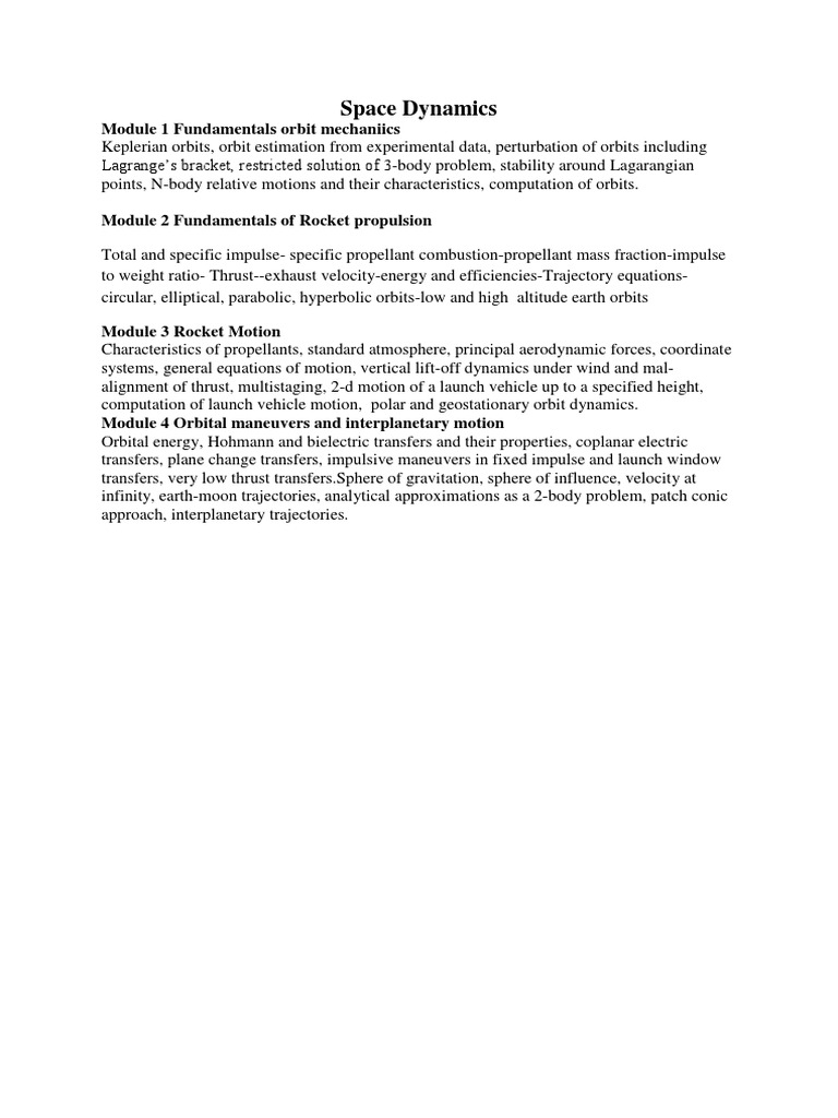 Space Dynamics and Rocket Propulsion | PDF | Teaching Methods ...